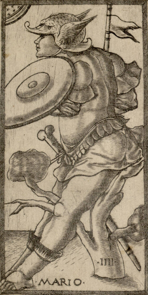 Mario (IIII) · Sola Busca tarot, uncoloured engraving, about 1490 · ALBERTINA, Vienna (public domain)