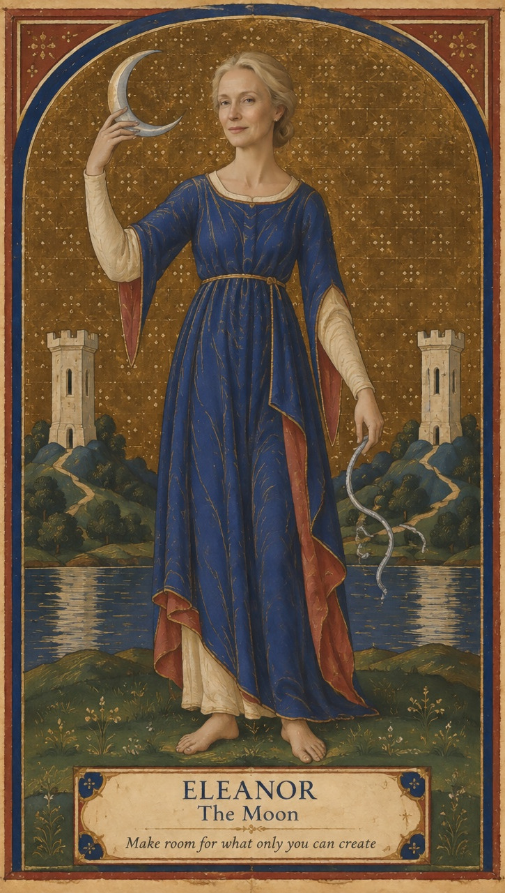 Approved Fable demo portrait of a fictional sitter, as The Moon, painted in the illuminated Visconti style; not a customer