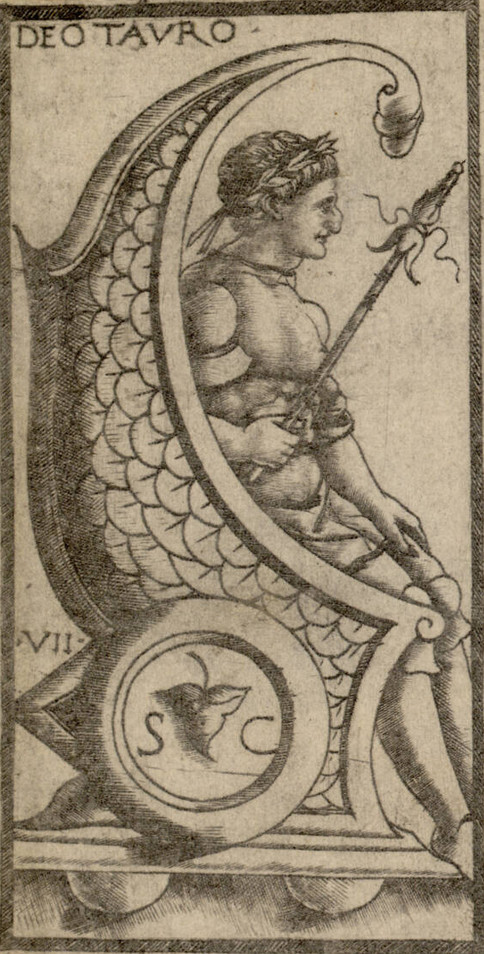 Deotauro (VII) · Sola Busca tarot, uncoloured engraving, about 1490 · ALBERTINA, Vienna (public domain)