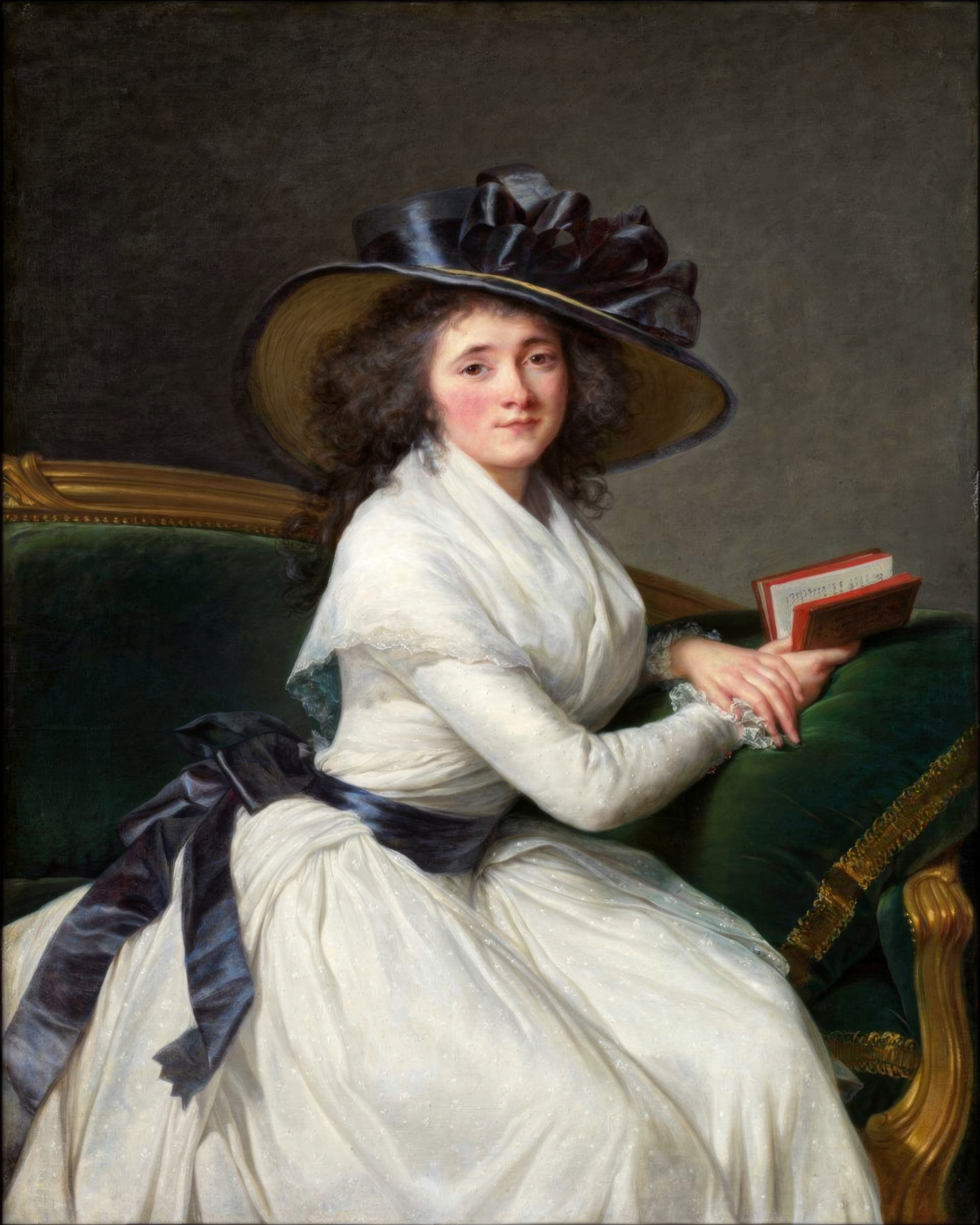 The Comtesse de la Châtre in a white fichu and a dark blue gown.