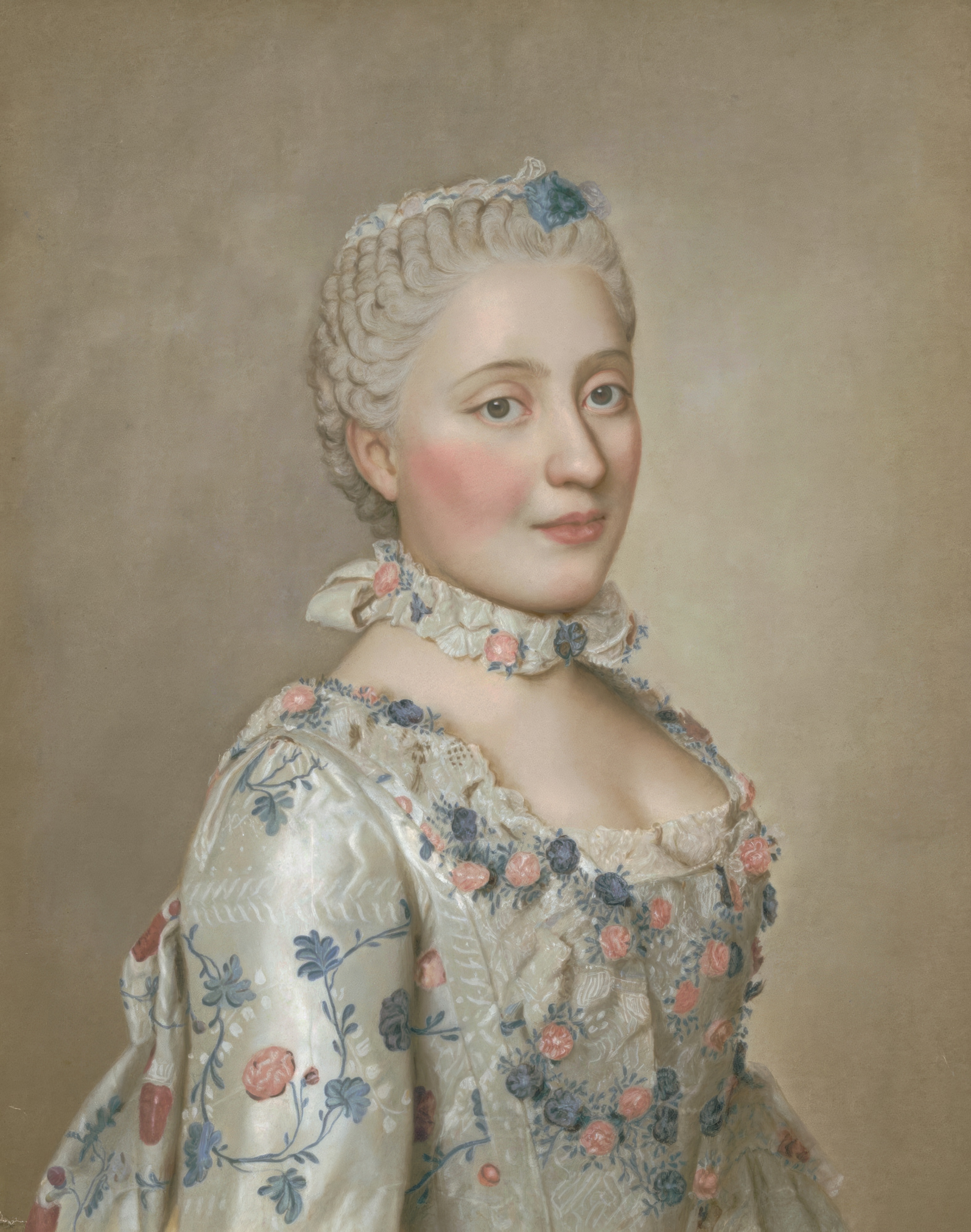 Maria Josepha of Saxony, Dauphine of France, in lace with a powder blue ribbon.