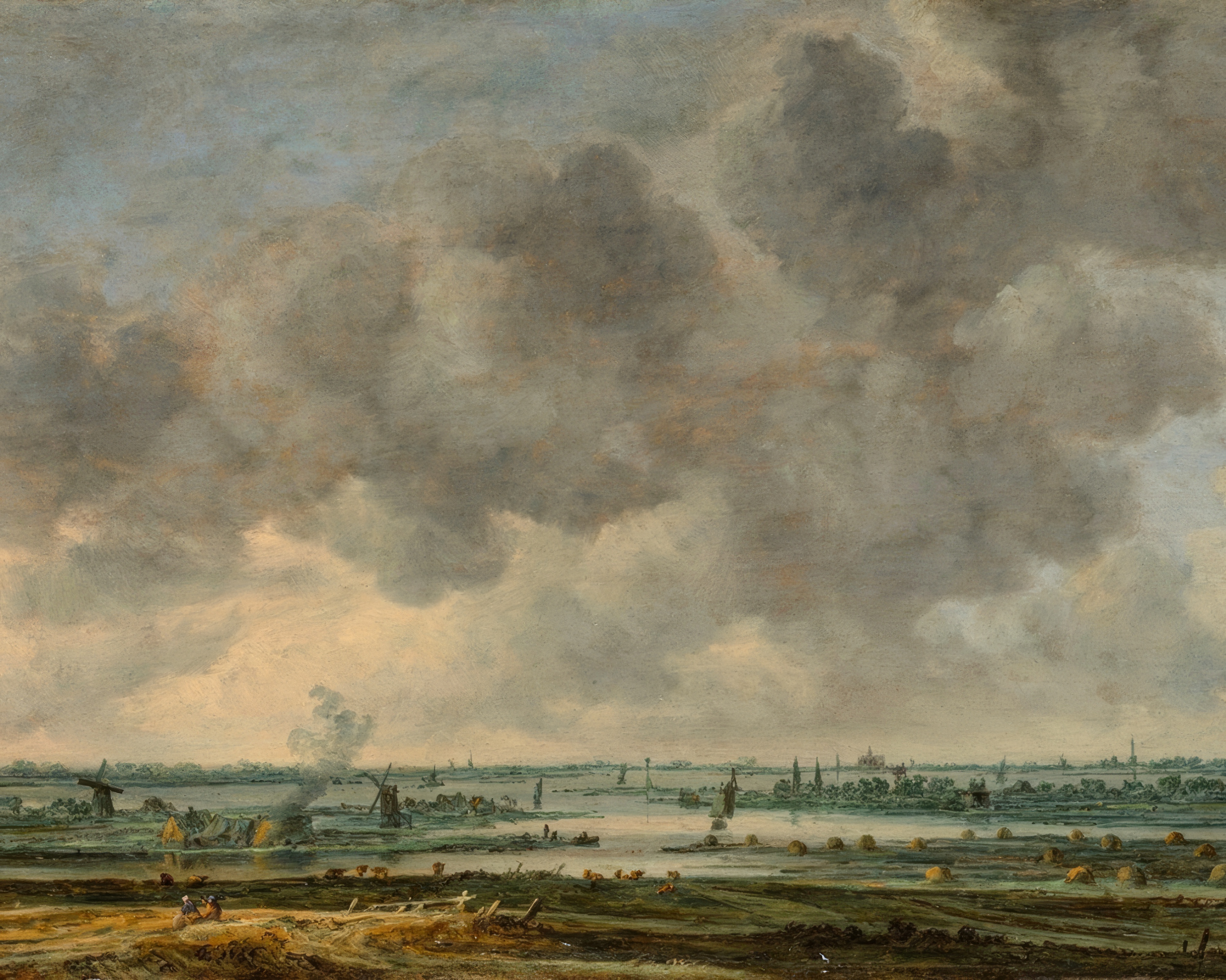 A vast Dutch sky fills two thirds of the picture above the low skyline of Haarlem and its lake.