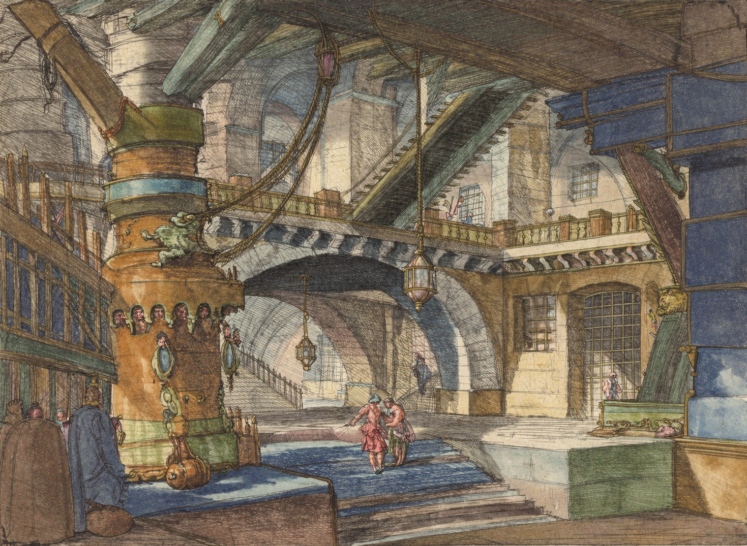 Imaginary Prisons: The Hall with Lanterns — contemporary AI-assisted colour edition, complete artwork