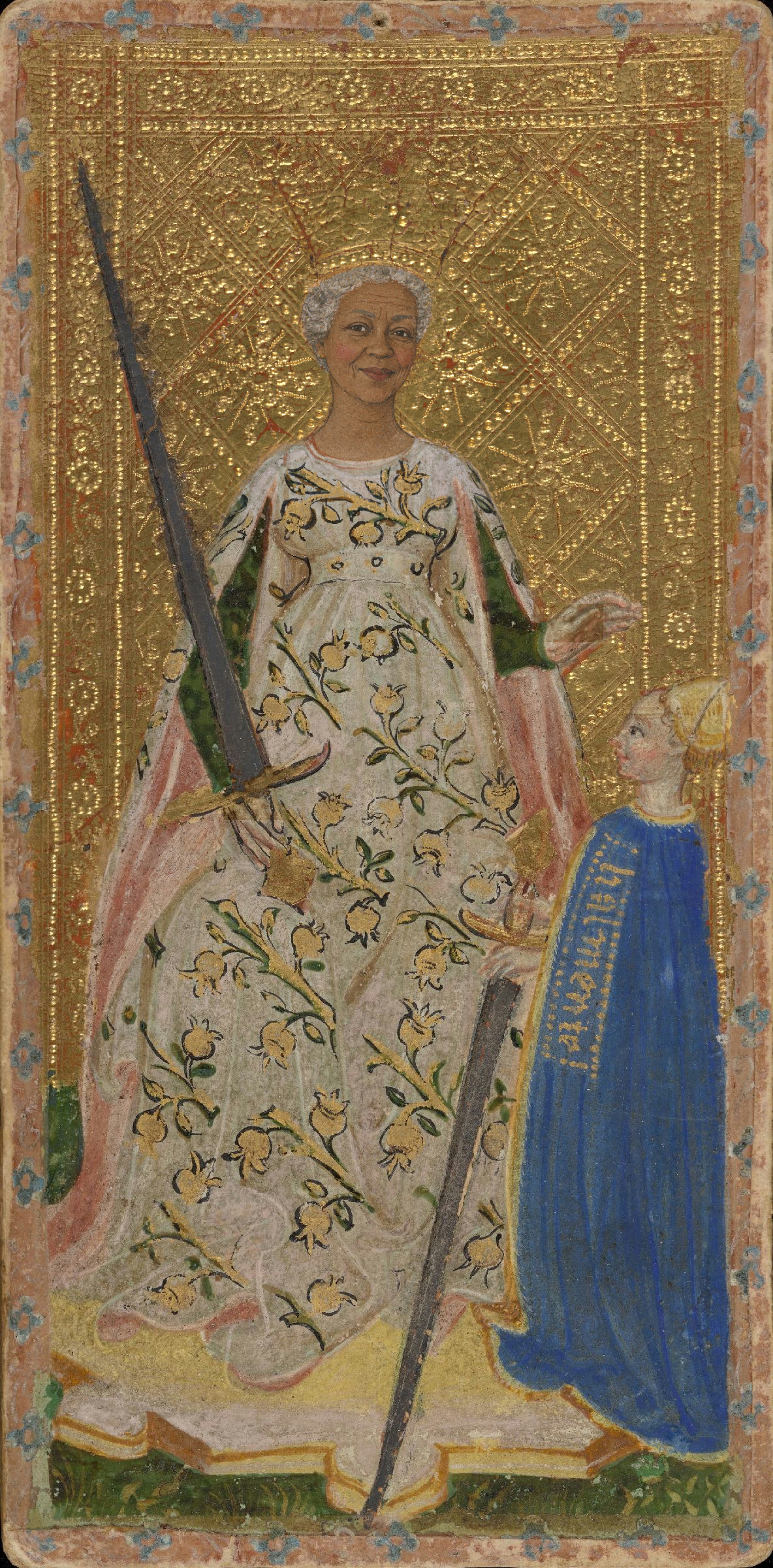 The Queen of Swords · A Fable demo portrait, painted from a reading in the historic style of the Cary-Yale Visconti deck