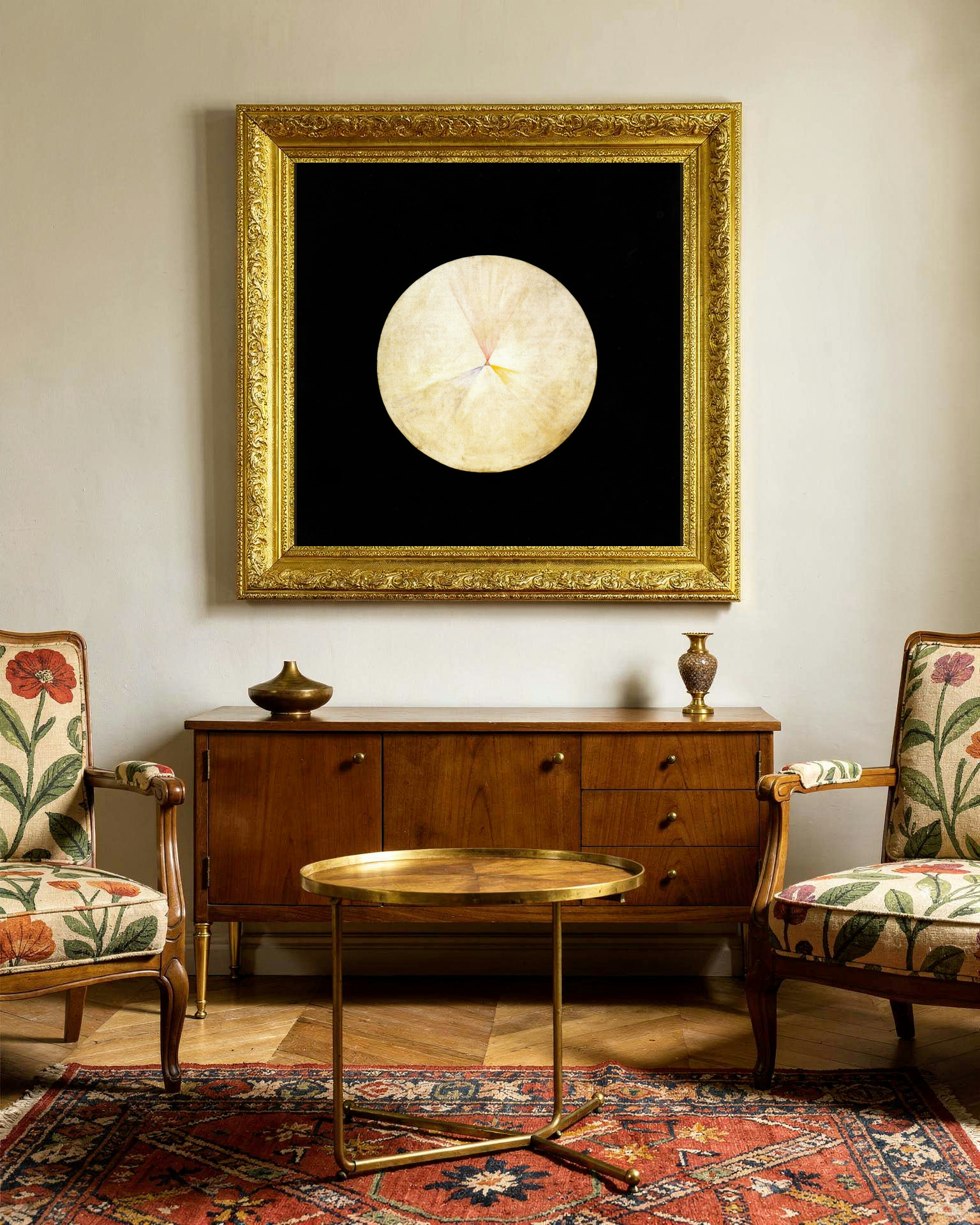 The Swan, No. 14 by Hilma af Klint as a framed print in a living room (visualization)