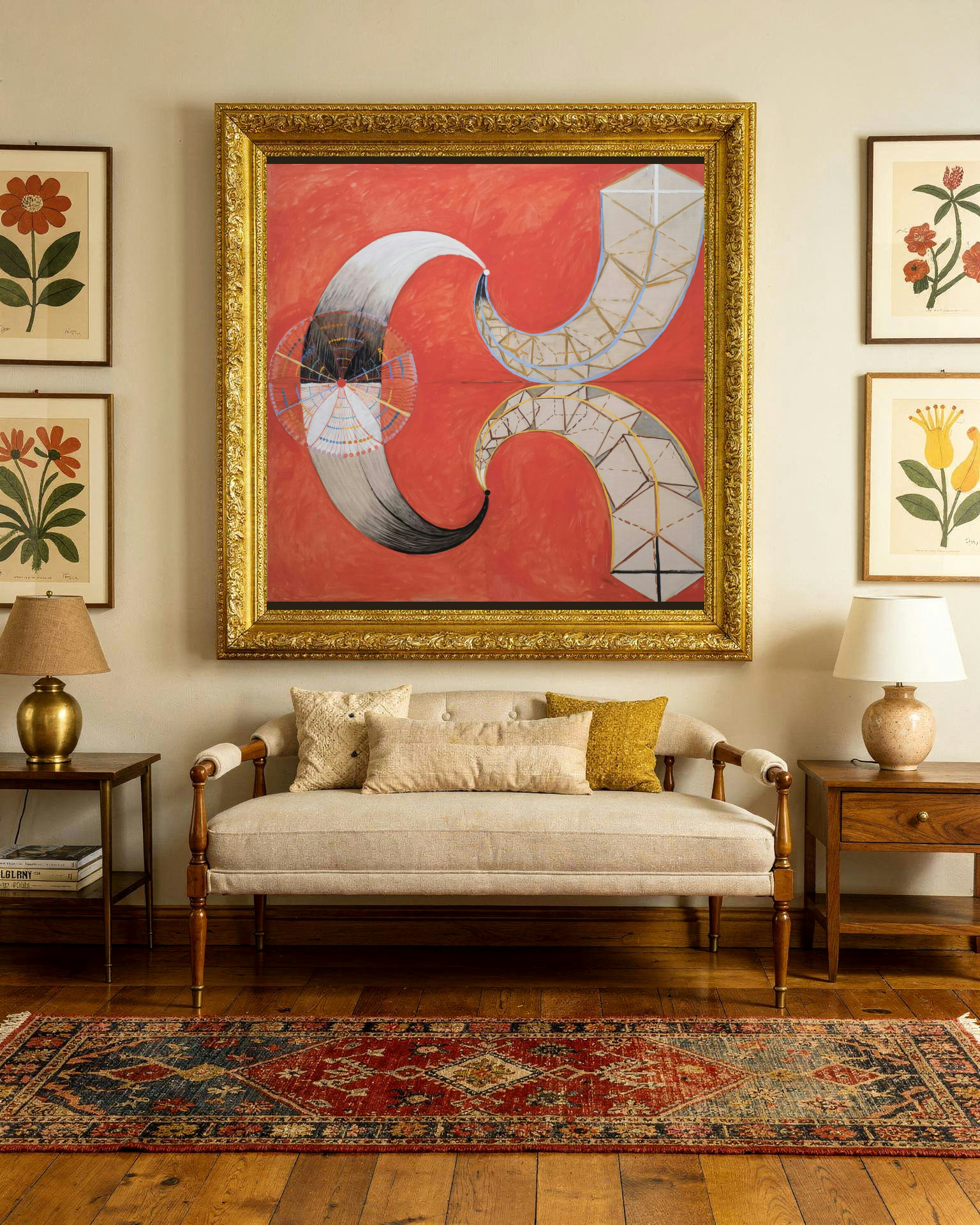 The Swan, No. 9 by Hilma af Klint as a framed print in a living room (visualization)