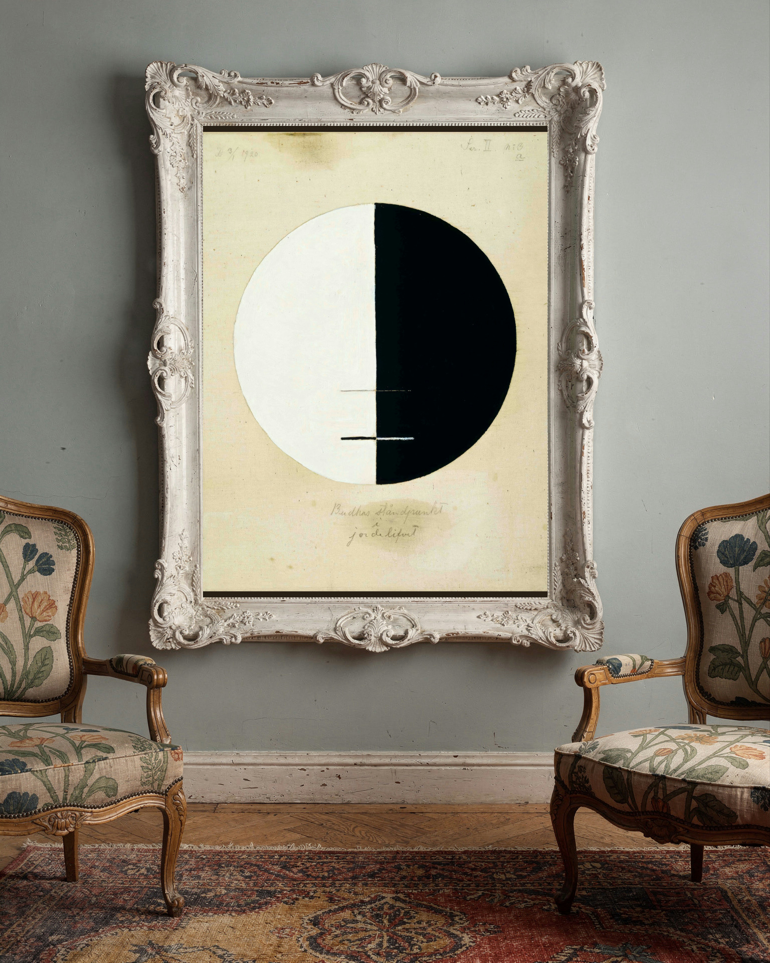 Buddha's Standpoint in the Earthly Life, No. 3a by Hilma af Klint as a framed print in a living room (visualization)