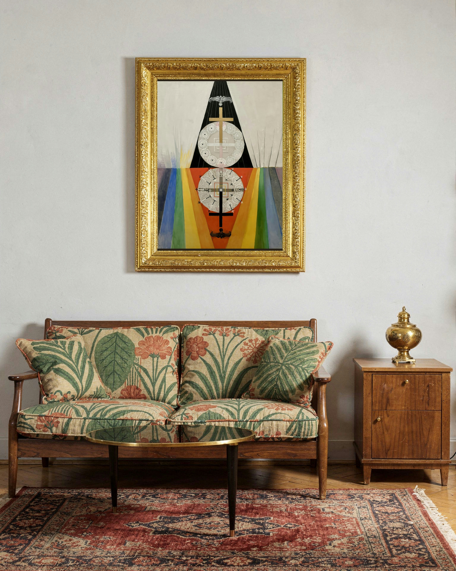 The US Series, Group VIII, No. 7 by Hilma af Klint as a framed print in a living room (visualization)