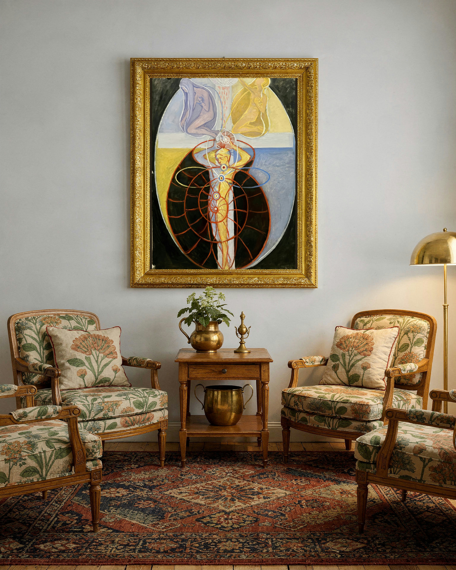 The US Series, Group VIII, No. 1 by Hilma af Klint as a framed print in a living room (visualization)