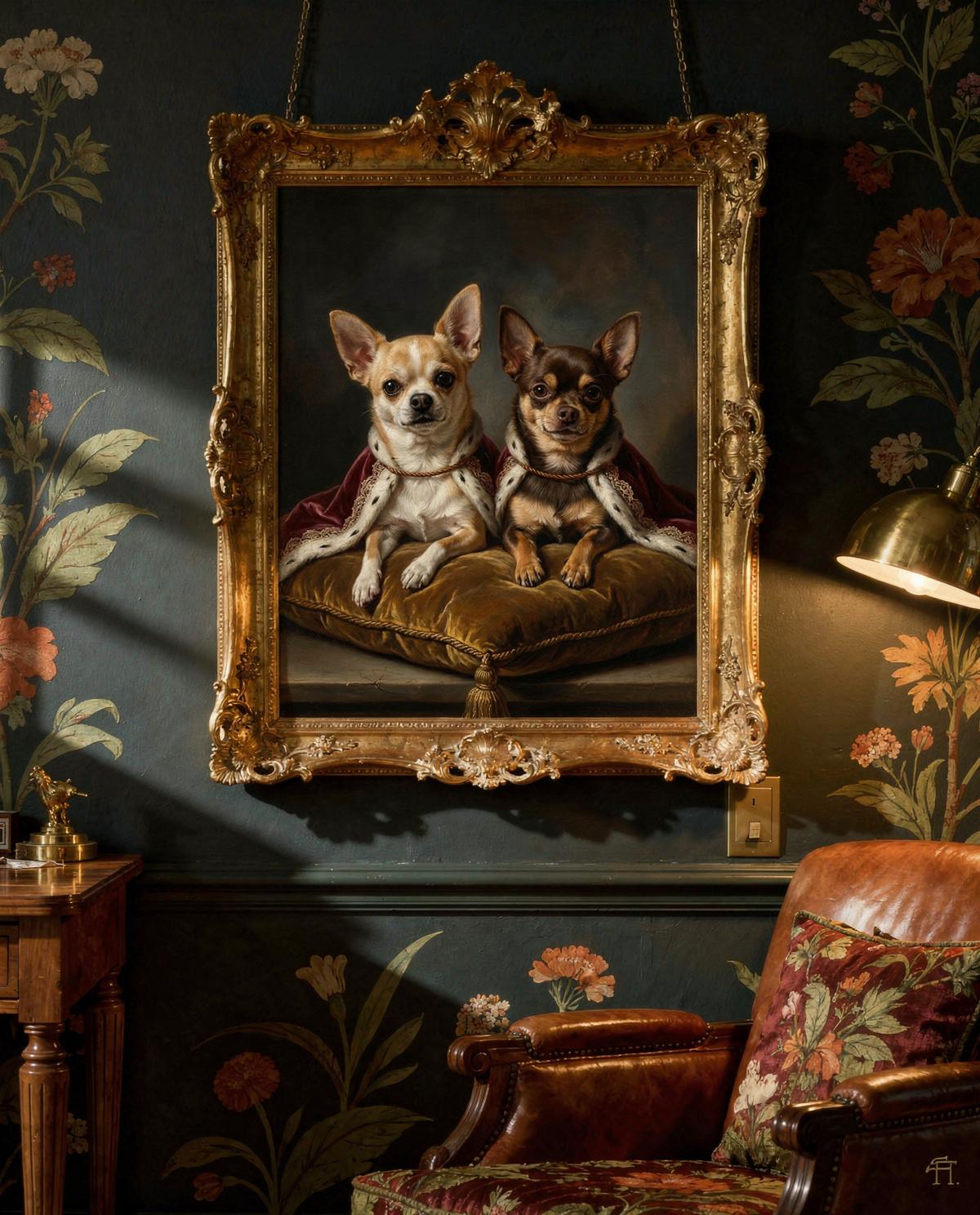 Baroque Red Duo pet portrait — custom painted portrait by Fable