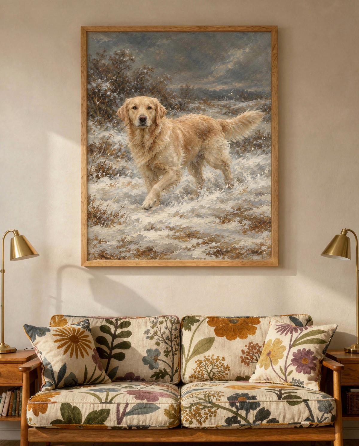 Riding through the Snow pet portrait — custom painted portrait by Fable