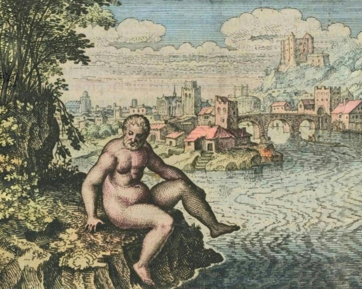 The Swollen Bather by Matthäus Merian the Elder, after Michael Maier — archival fine-art print from Fable