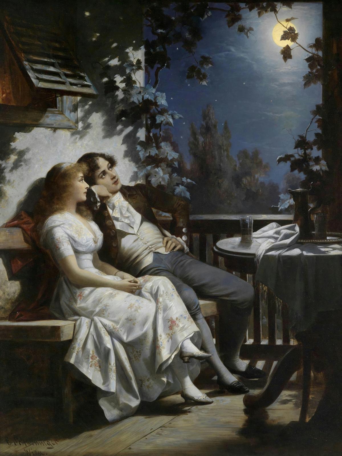Lovers in Moonlight · Couples human portrait — custom painted portrait by Fable