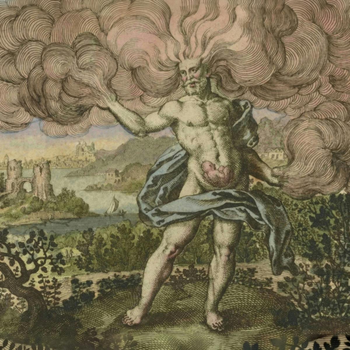 The Wind Carries Him by Matthäus Merian the Elder, after Michael Maier — archival fine-art print from Fable