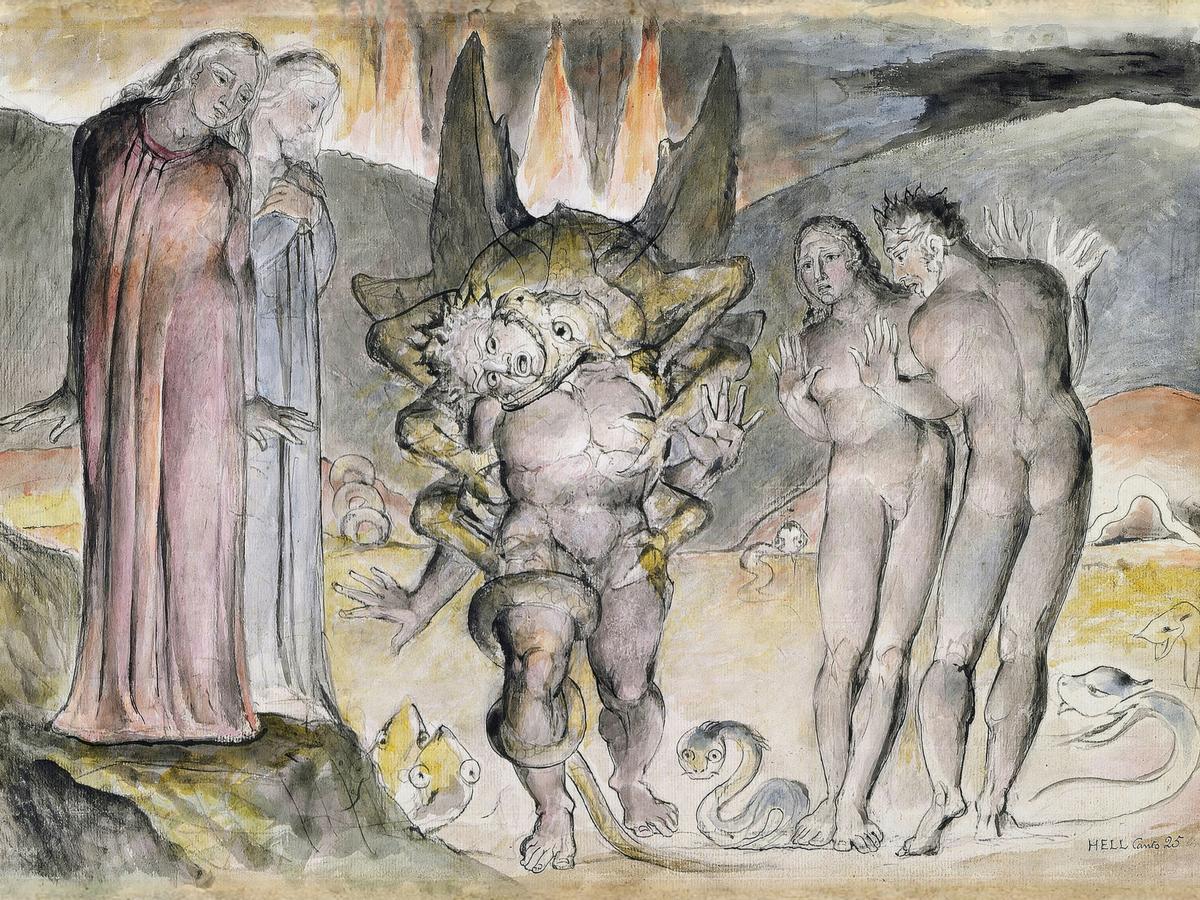 The Six-Footed Serpent Attacking Agnolo Brunelleschi by William Blake — archival fine-art print from Fable