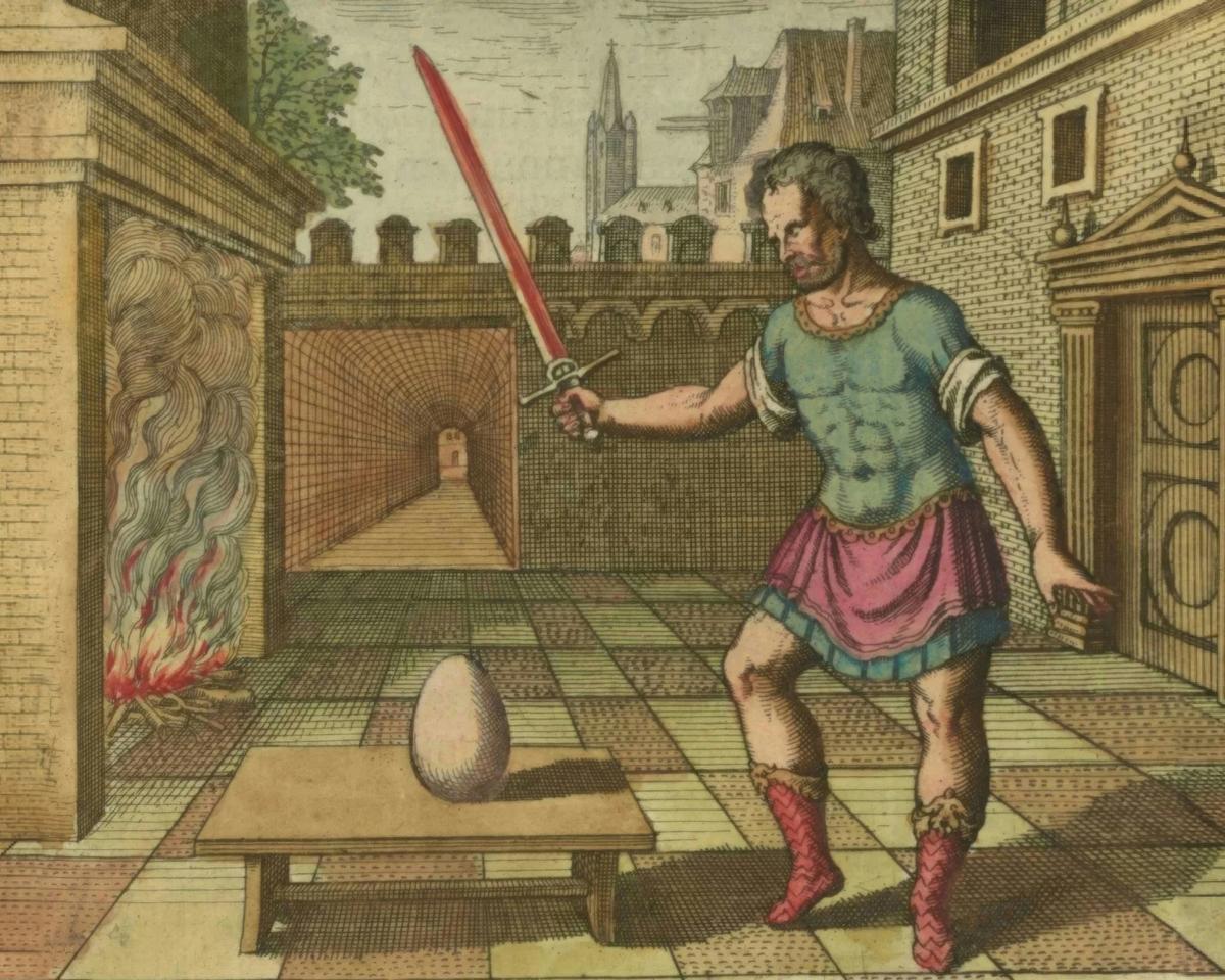 The Egg and the Sword by Matthäus Merian the Elder, after Michael Maier — archival fine-art print from Fable