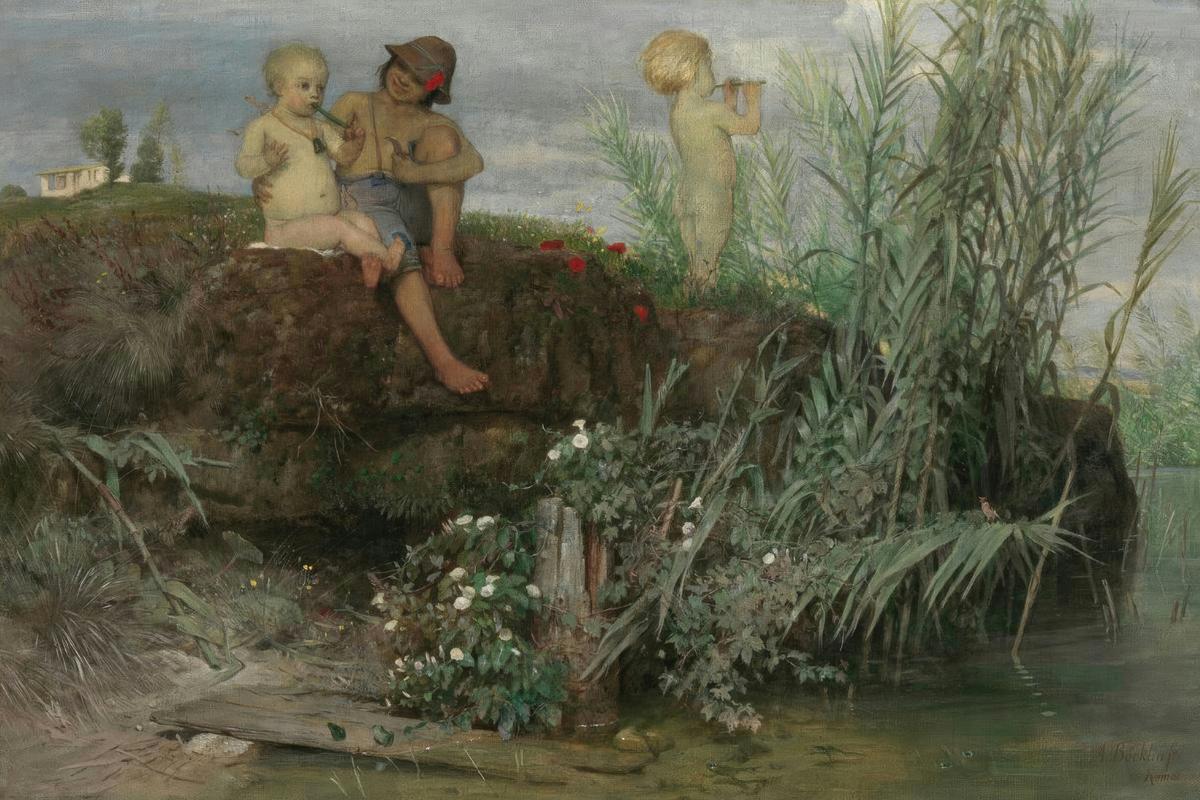 Children Carving May Pipes (Spring Song) by Arnold Böcklin — archival fine-art print from Fable
