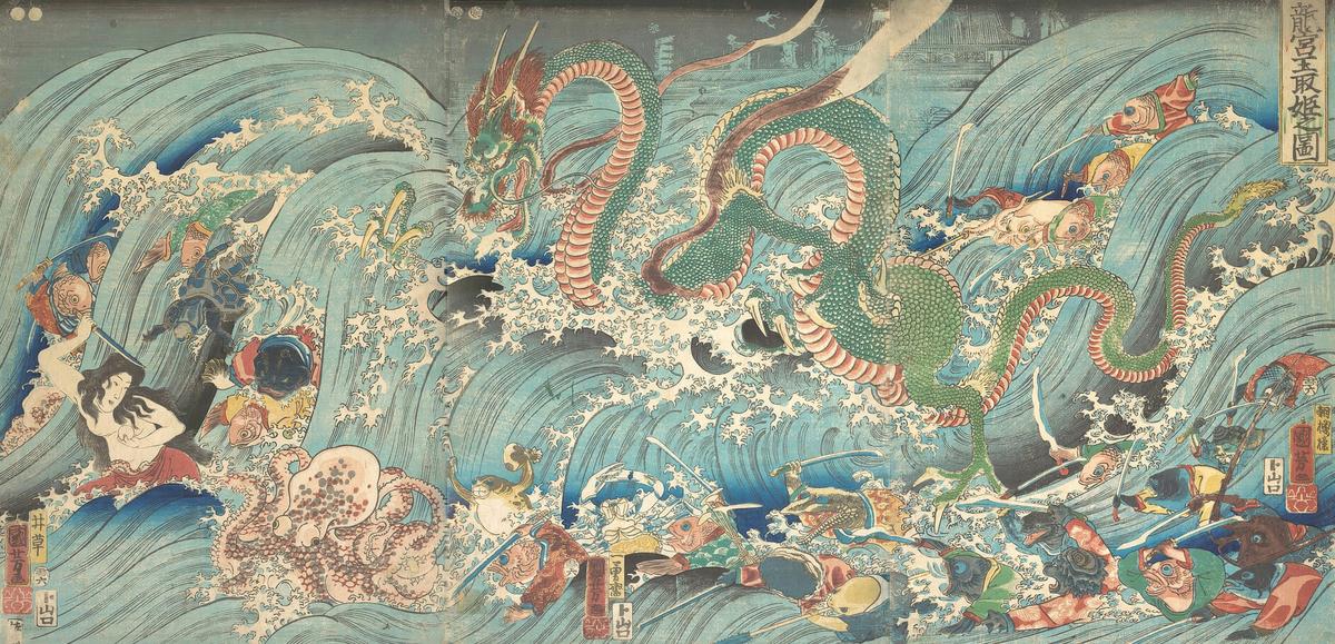 Princess Tamatori Recovering the Jewel from the Dragon King by Utagawa Kuniyoshi — archival fine-art print from Fable