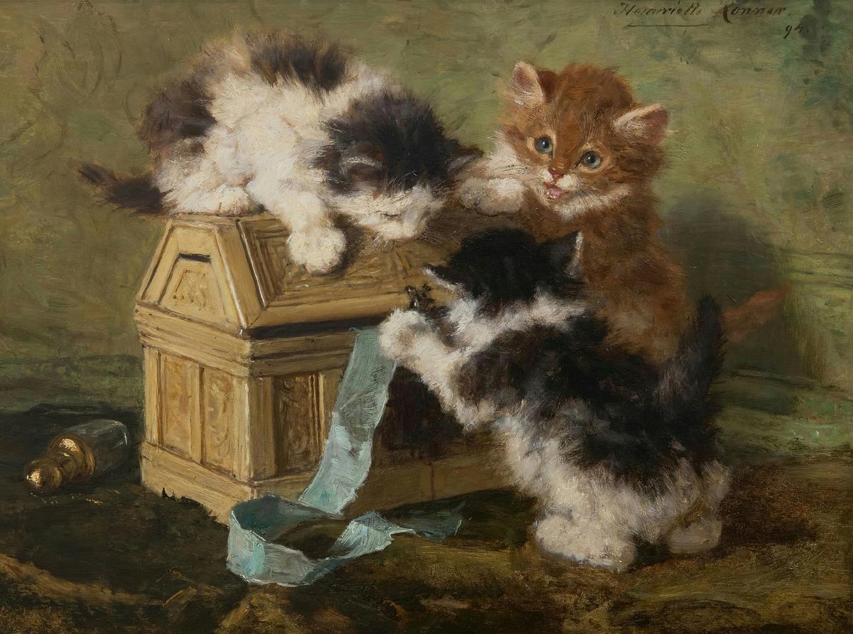 Three Kittens Playing with a Letter Box · Pets pet portrait — custom painted portrait by Fable