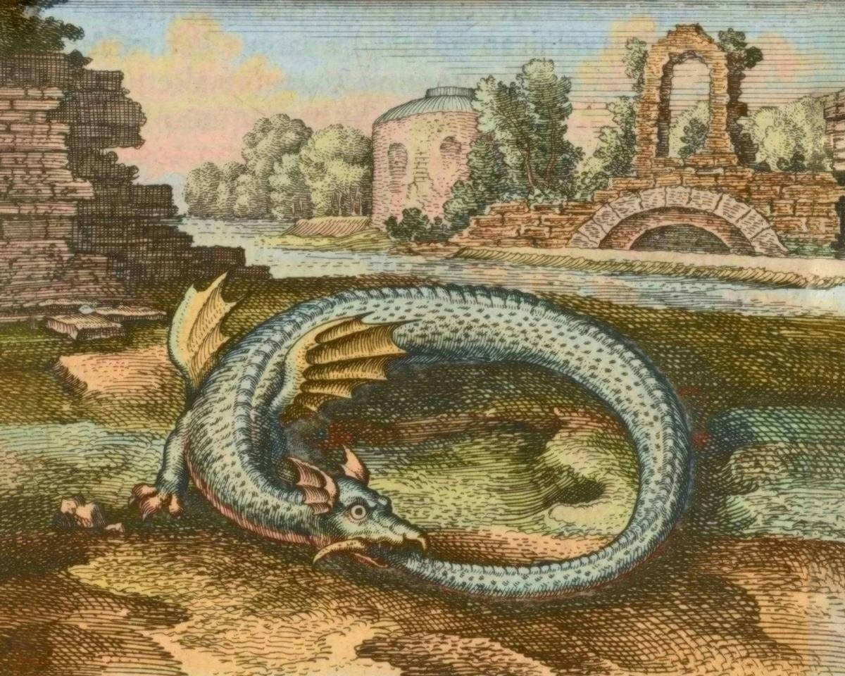 The Dragon Eating its Tail by Matthäus Merian the Elder, after Michael Maier — archival fine-art print from Fable