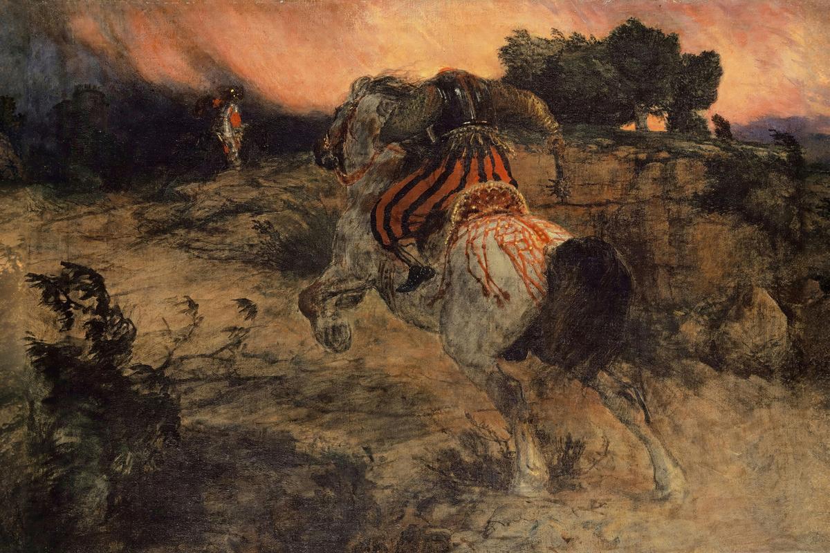 Astolf Riding Away with the Head of Orrilo by Arnold Böcklin — archival fine-art print from Fable