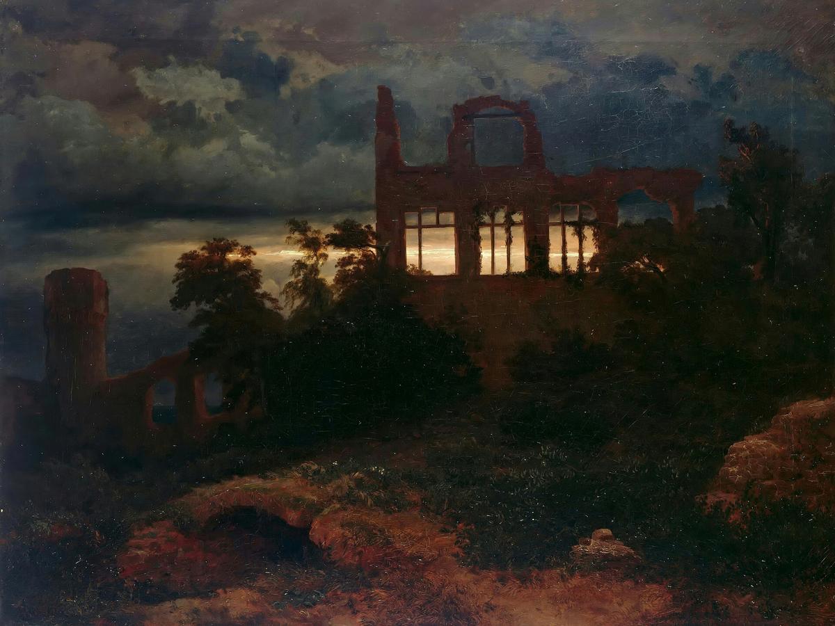 Landscape with castle ruins by Arnold Böcklin — archival fine-art print from Fable