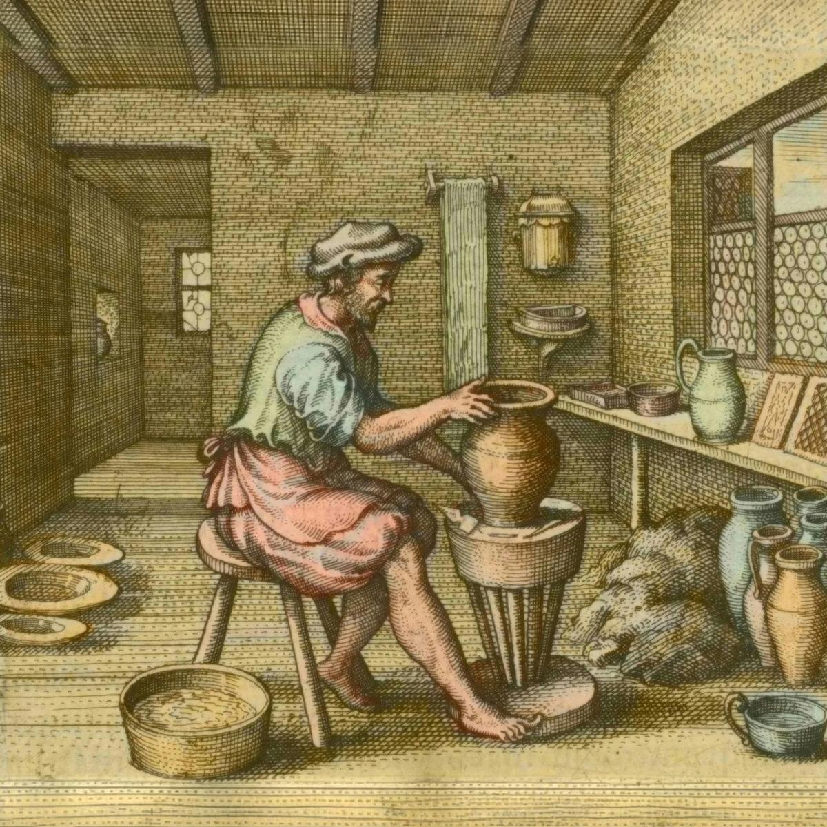 The Potter’s Lesson by Matthäus Merian the Elder, after Michael Maier — archival fine-art print from Fable