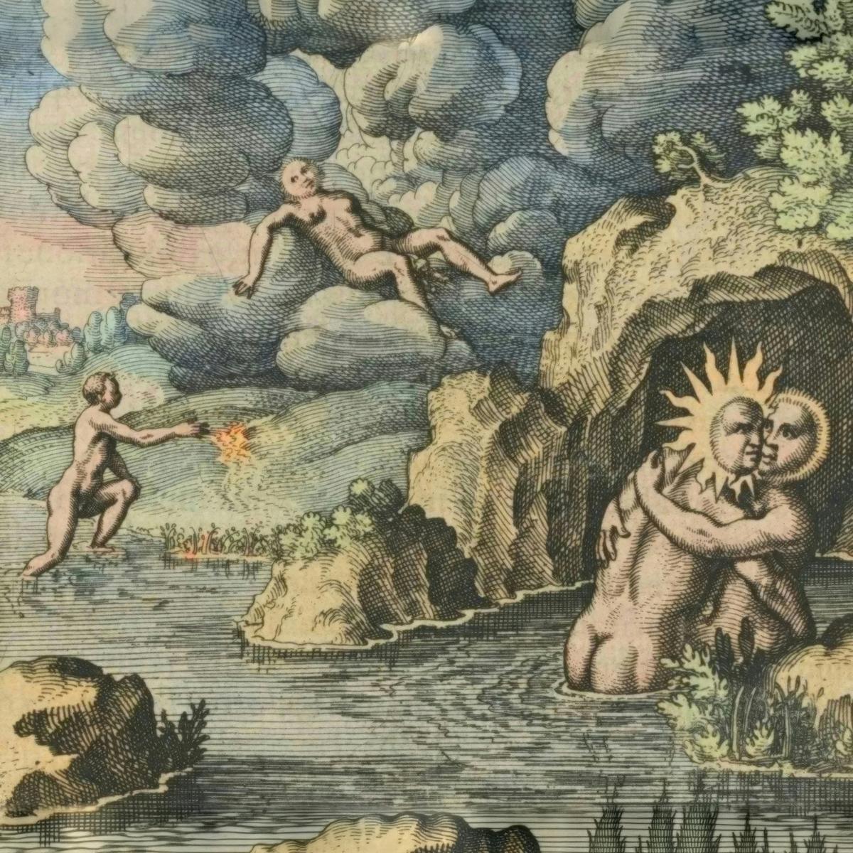 Conceived in the Bath by Matthäus Merian the Elder, after Michael Maier — archival fine-art print from Fable