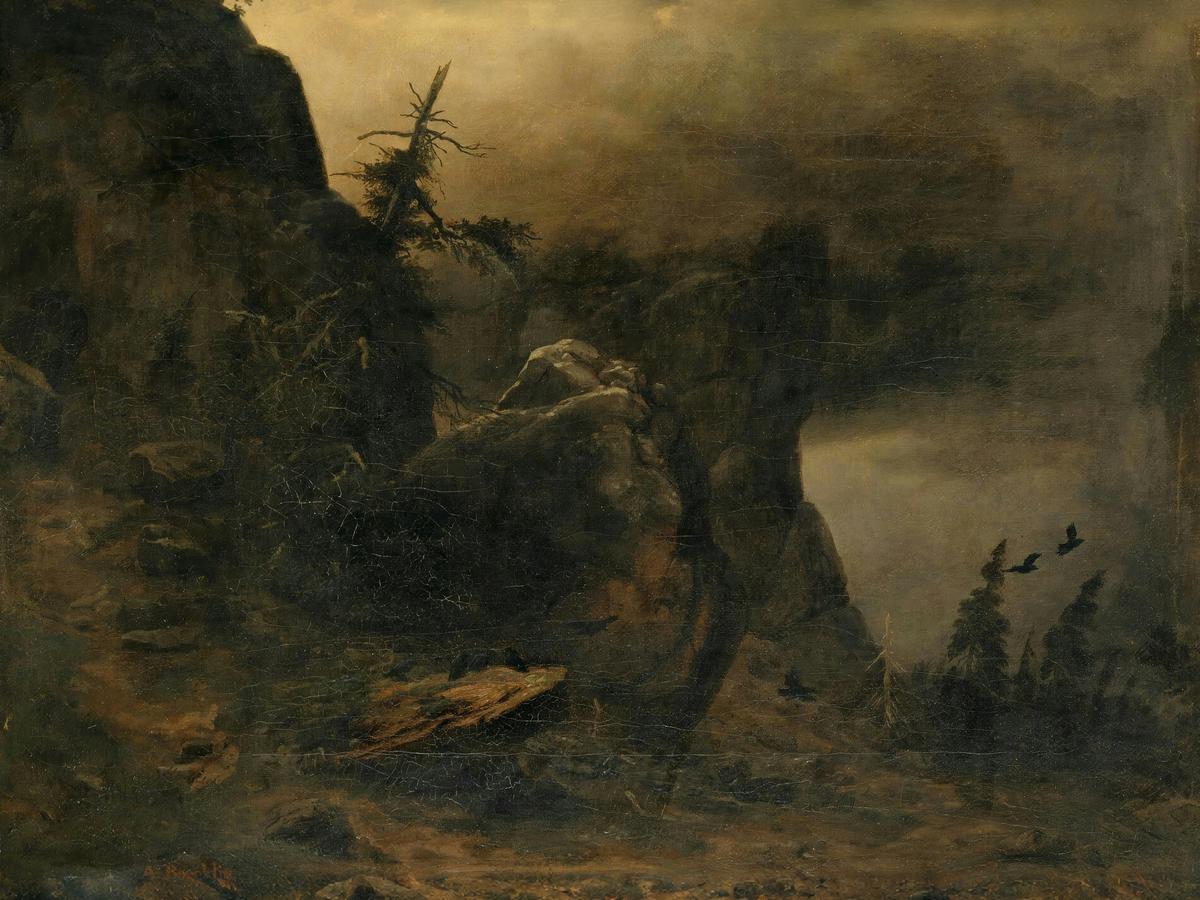 Rocky Slope with Weather-Beaten Firs by Arnold Böcklin — archival fine-art print from Fable