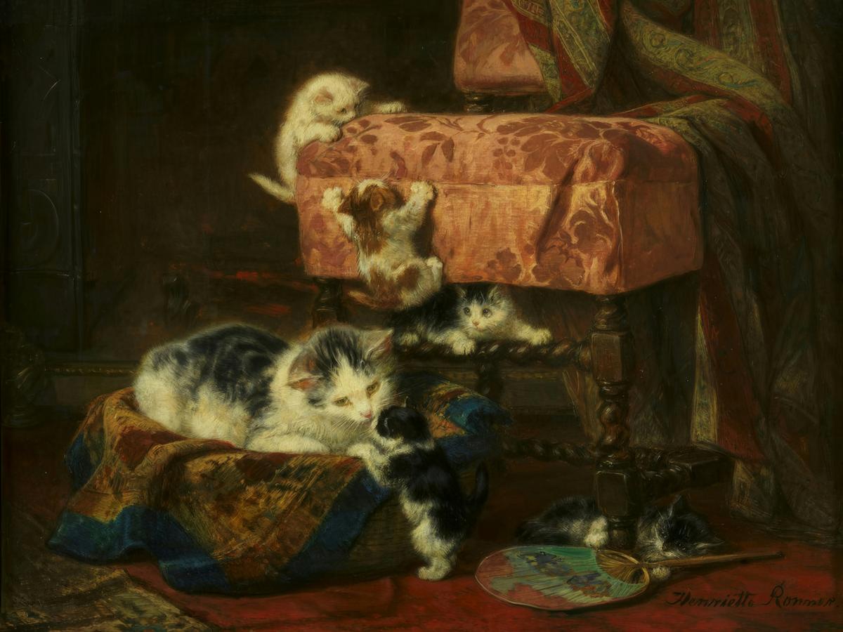 Cat with Five Kittens · Pets pet portrait — custom painted portrait by Fable