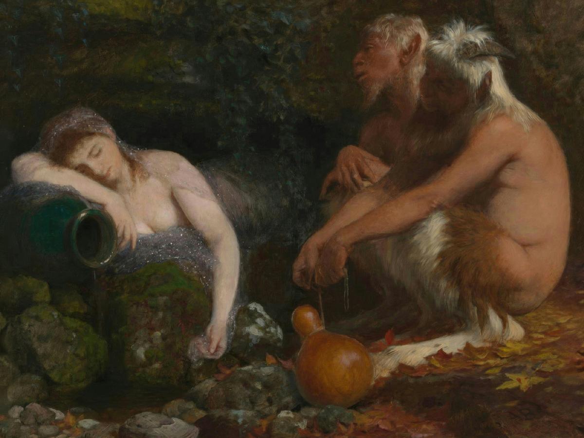 Sleeping Nymph Spied On by Two Fauns by Arnold Böcklin — archival fine-art print from Fable