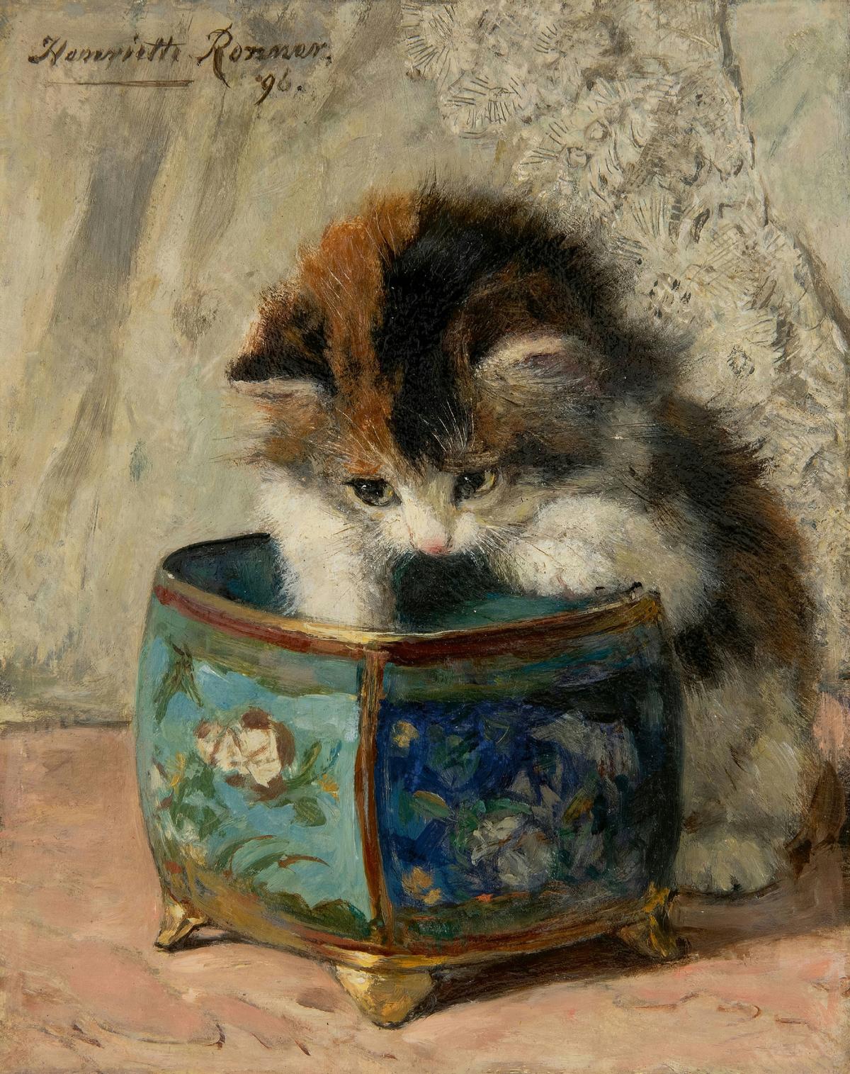 Kitten Playing with a Jardinière · Pets pet portrait — custom painted portrait by Fable
