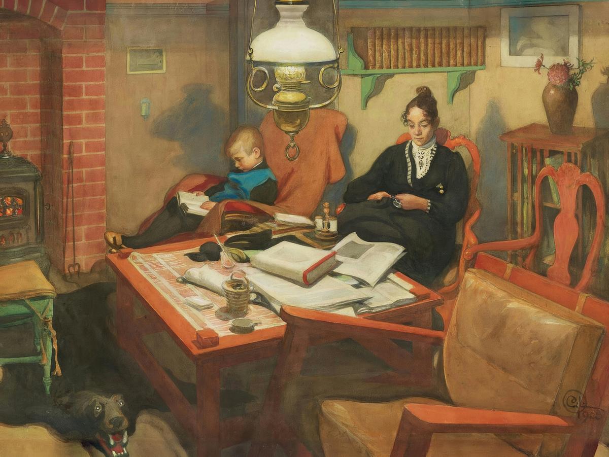 By the Evening Lamp by Carl Larsson — archival fine-art print from Fable