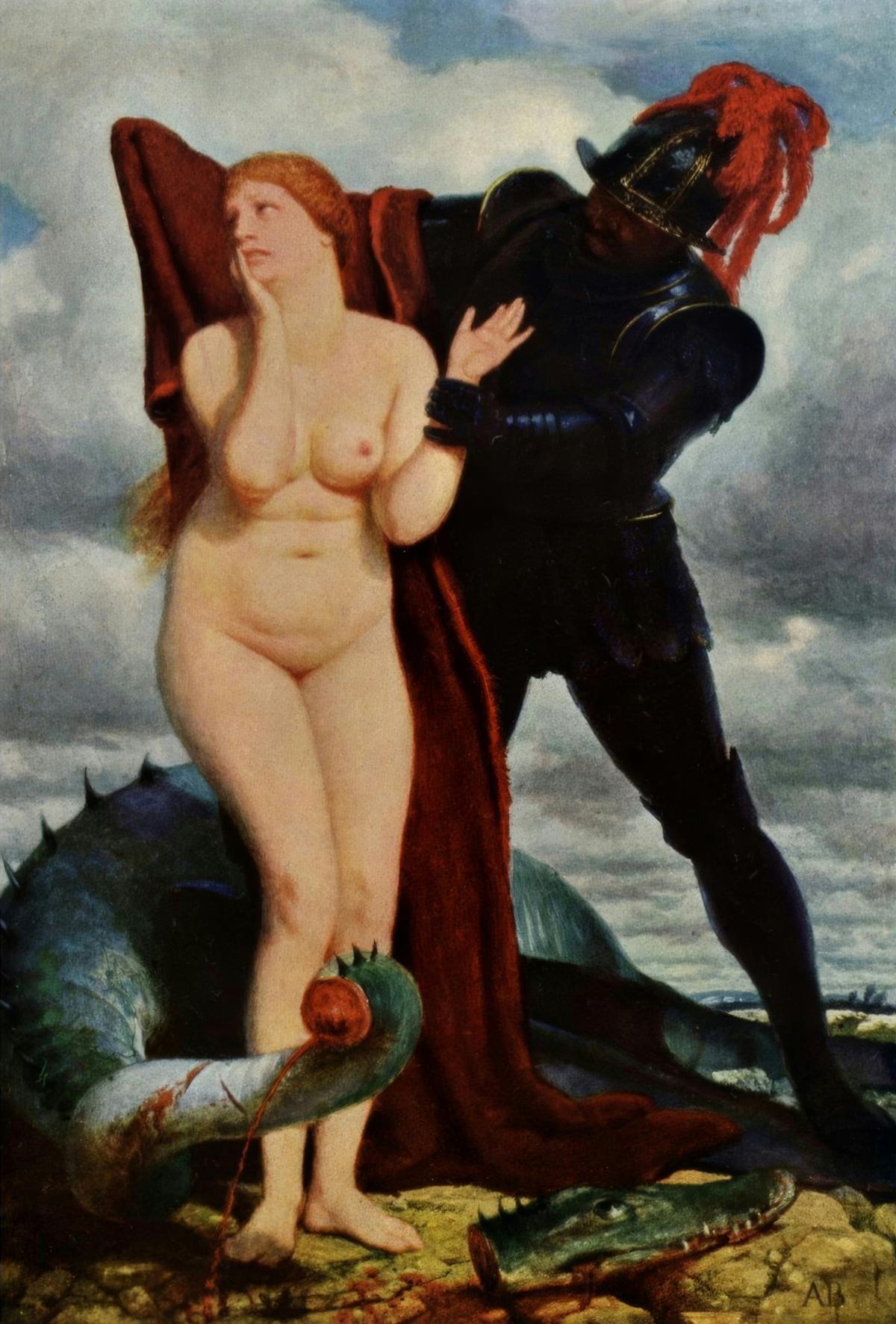 Angelika, guarded by a dragon / Ruggiero and Angelica by Arnold Böcklin — archival fine-art print from Fable