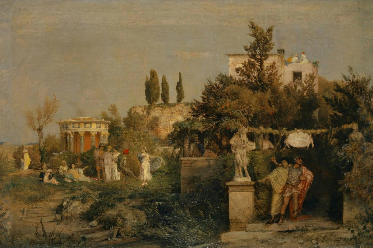 Old Roman wine tavern in spring by Arnold Böcklin — archival fine-art print from Fable