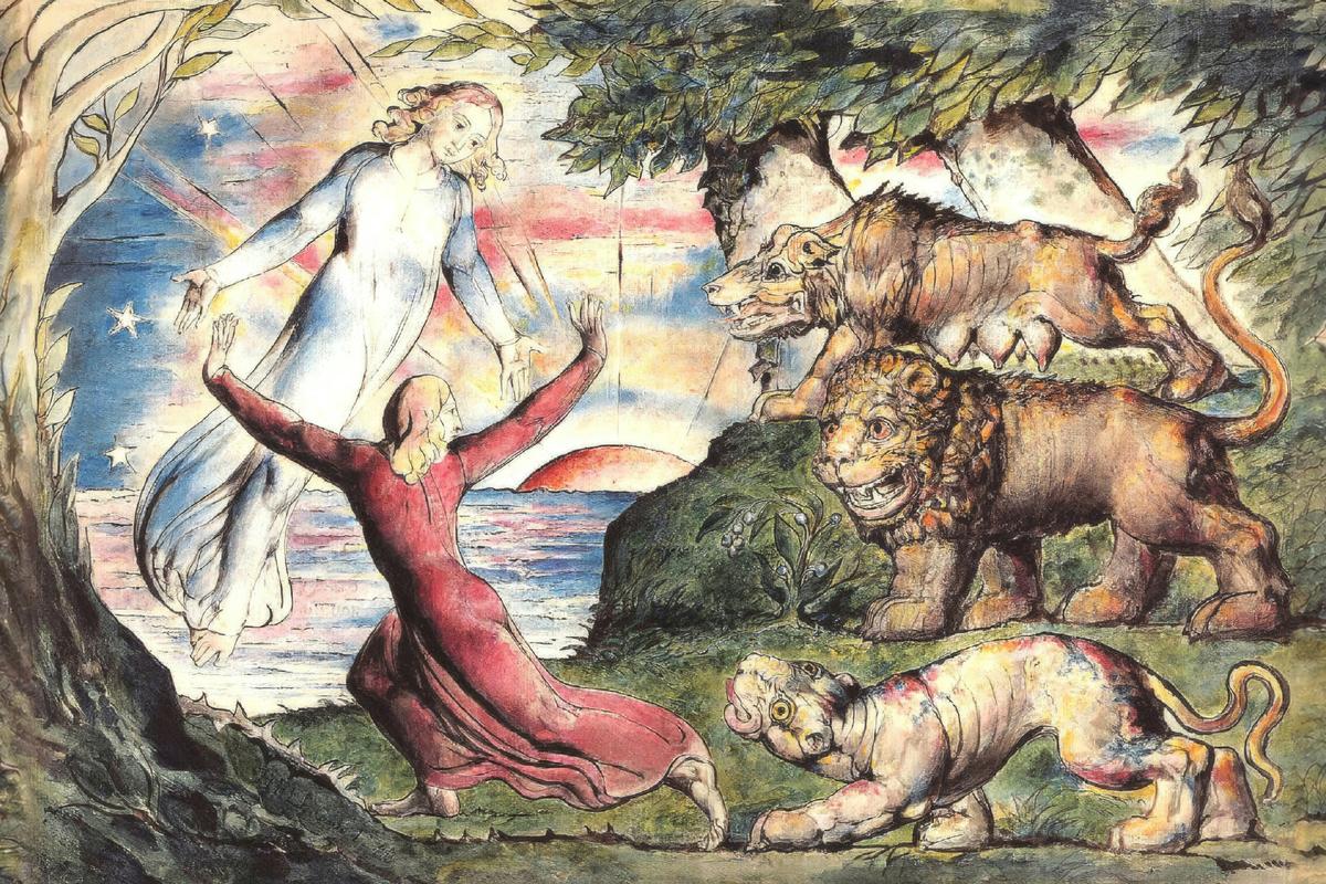 Dante Running from the Three Beasts by William Blake — archival fine-art print from Fable