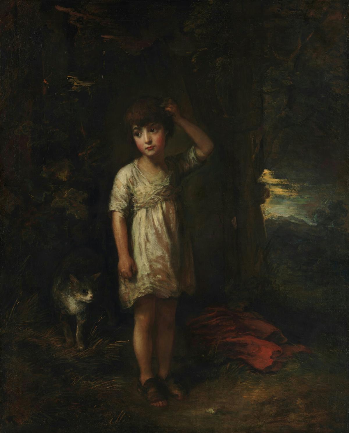 A Boy with a Cat—Morning · Pets & owners human portrait — custom painted portrait by Fable
