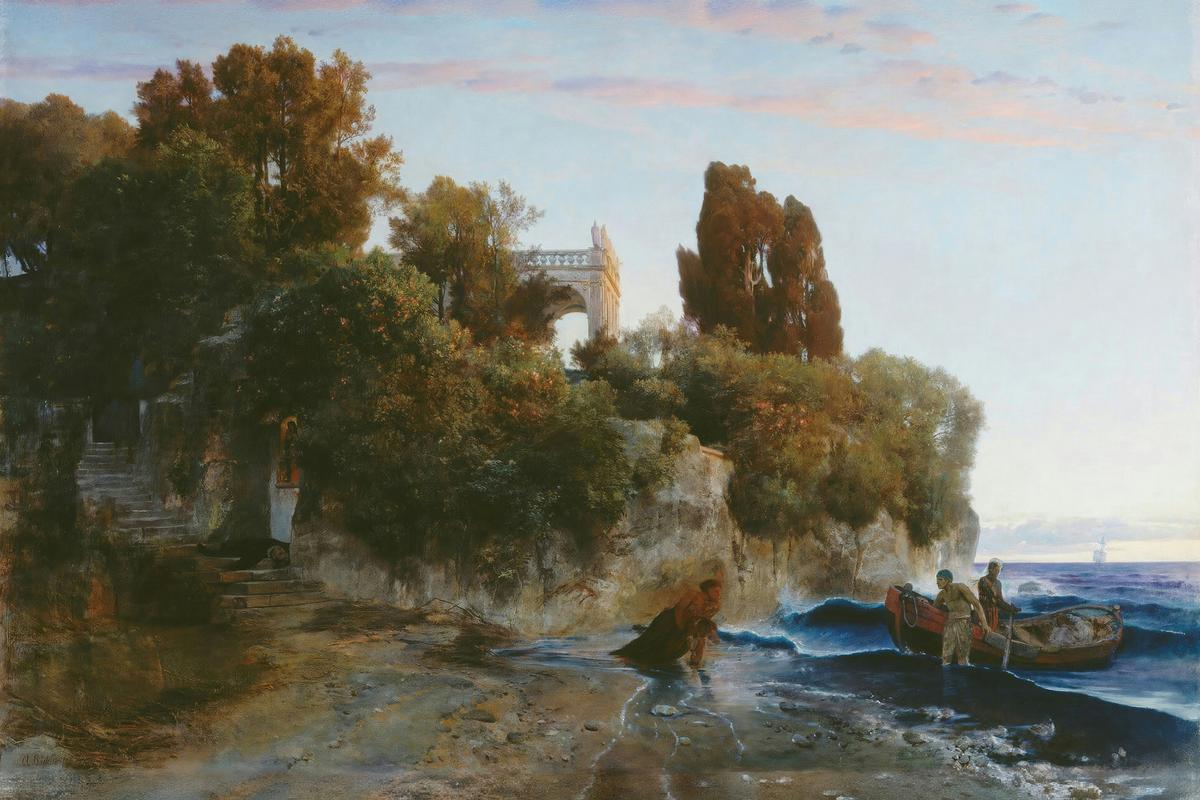 Castle by the sea & murder in the castle garden by Arnold Böcklin — archival fine-art print from Fable