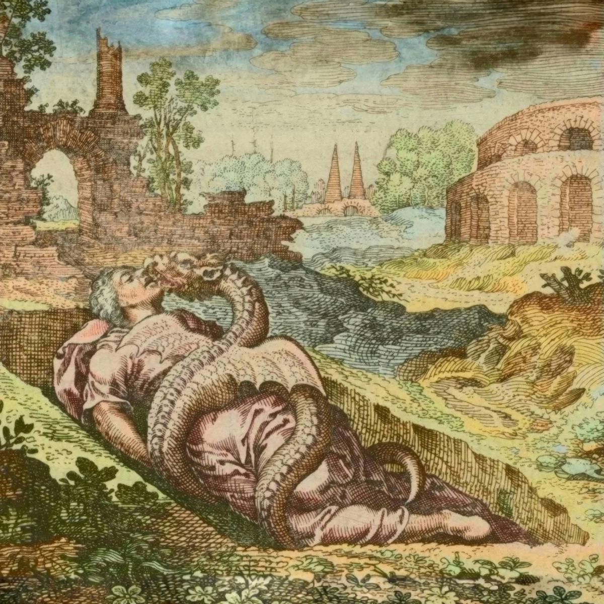 The Dragon and the Woman by Matthäus Merian the Elder, after Michael Maier — archival fine-art print from Fable