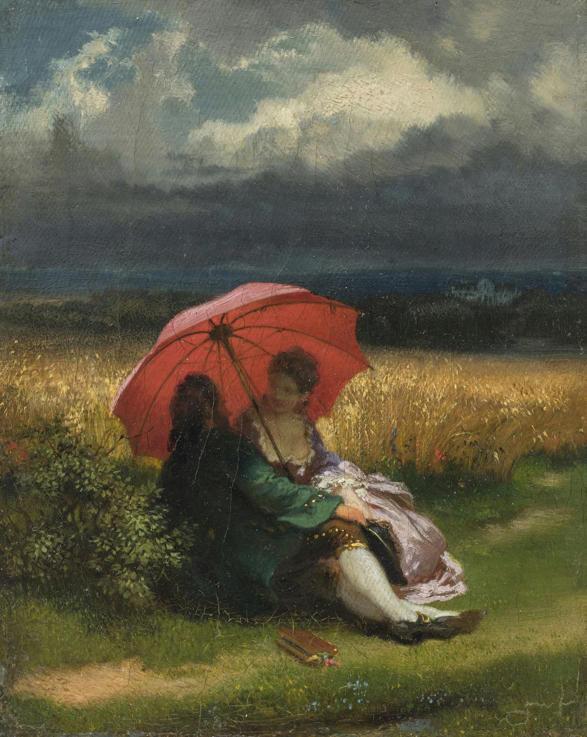 The Red Parasol · Couples human portrait — custom painted portrait by Fable