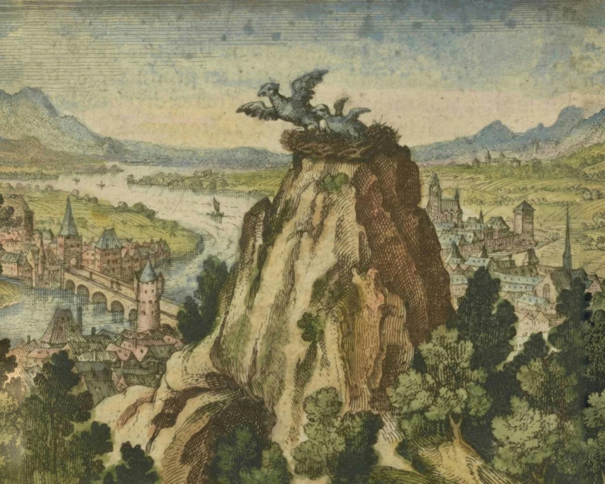 The Nest on the Rock by Matthäus Merian the Elder, after Michael Maier — archival fine-art print from Fable