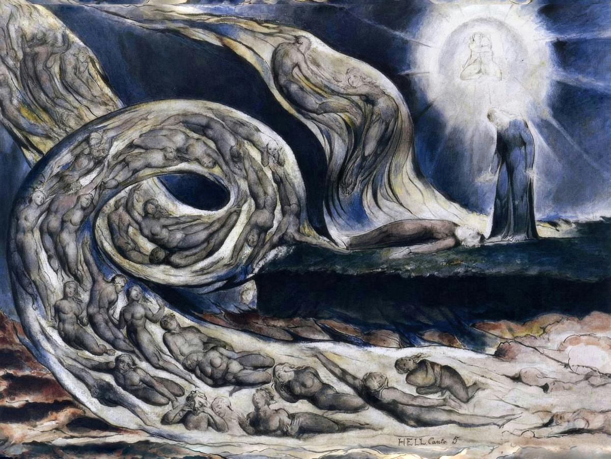 The Circle of the Lustful (The Whirlwind of Lovers) by William Blake — archival fine-art print from Fable