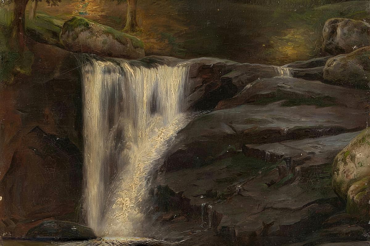 Mountain Stream Waterfall (study) by Arnold Böcklin — archival fine-art print from Fable