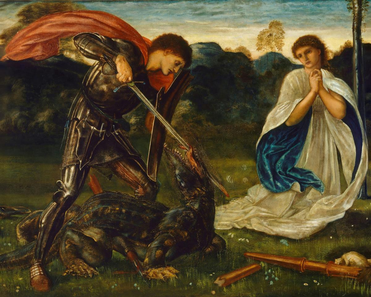 The Fight: Saint George Kills the Dragon VI by Edward Burne-Jones — archival fine-art print from Fable