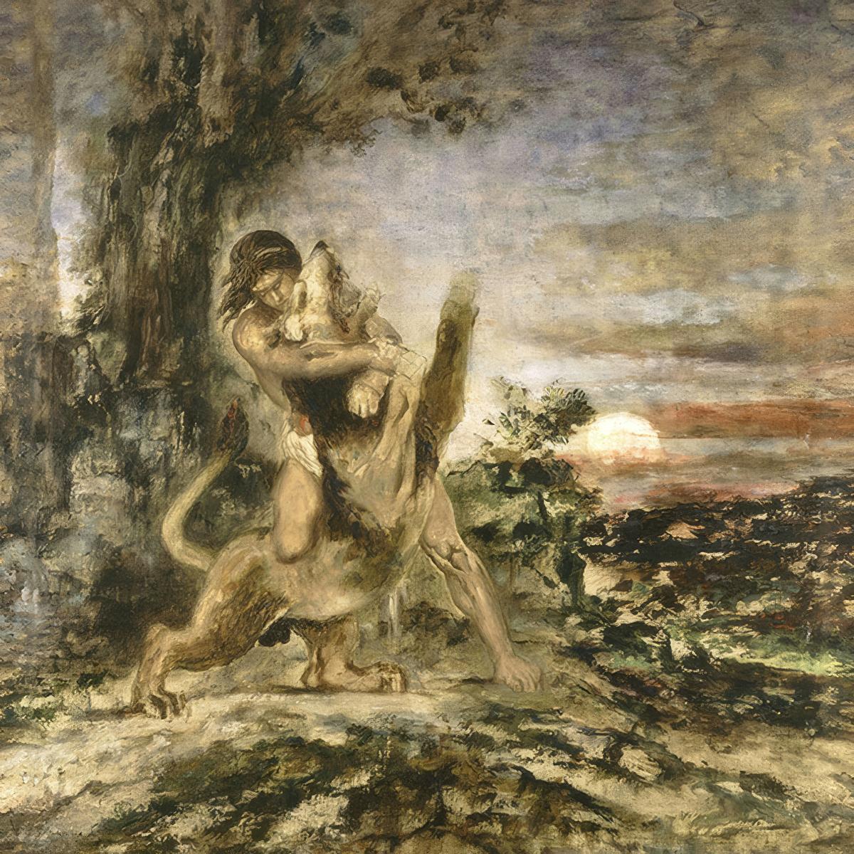 Hercules and the Nemean Lion by Gustave Moreau — archival fine-art print from Fable