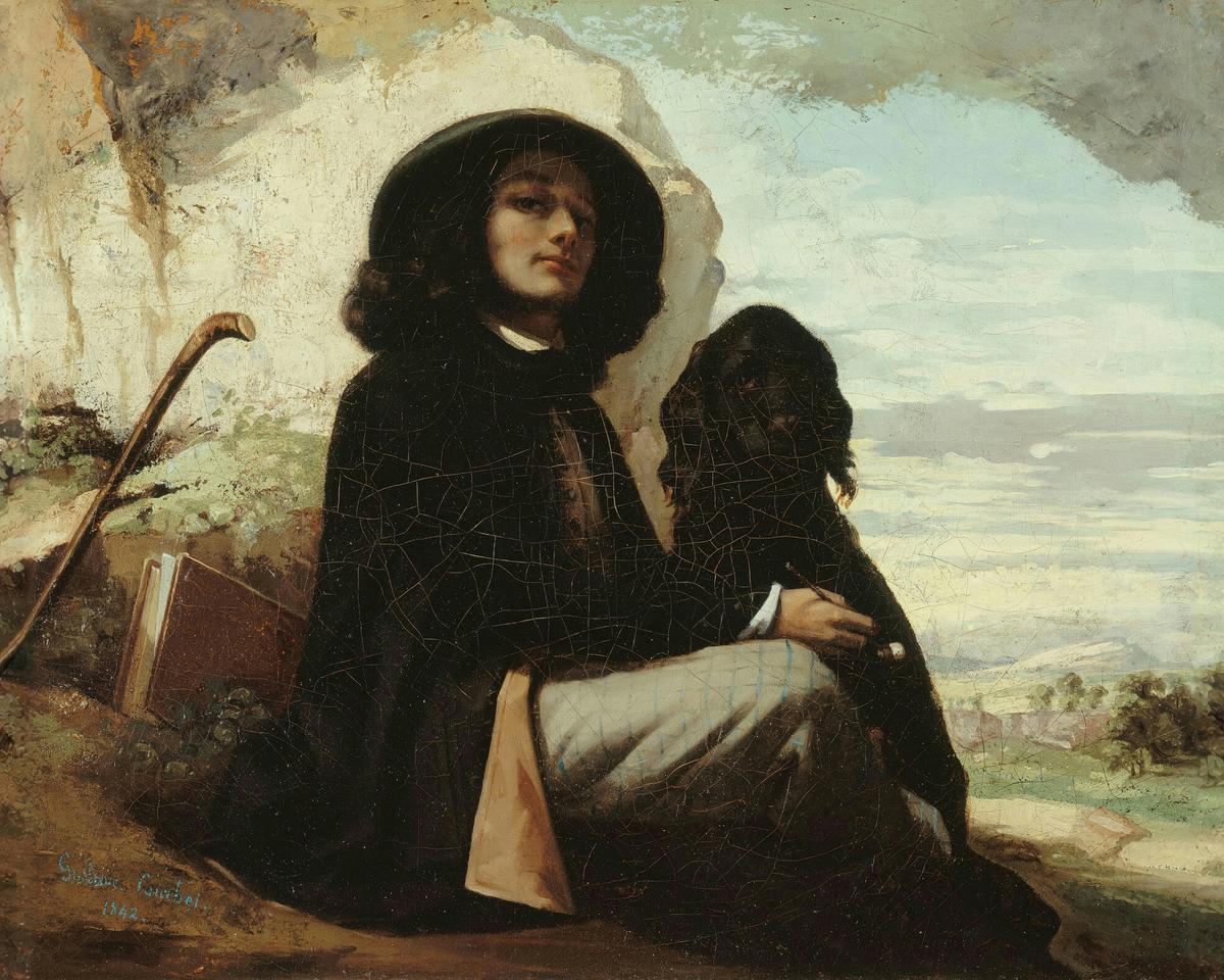 Self-Portrait with a Black Dog · Pets & owners human portrait — custom painted portrait by Fable