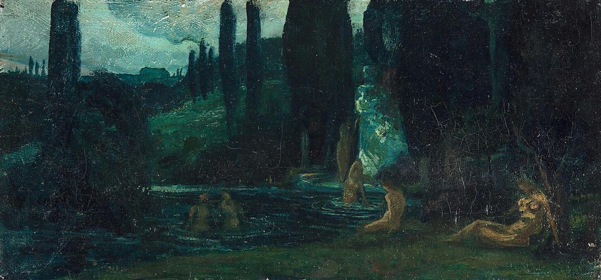 Women Bathing at Evening in a Southern Landscape by Arnold Böcklin — archival fine-art print from Fable