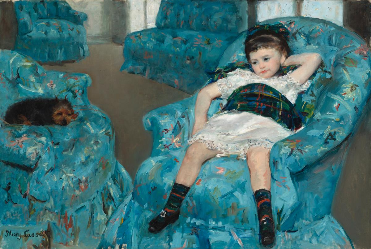 Little Girl in a Blue Armchair · Children human portrait — custom painted portrait by Fable