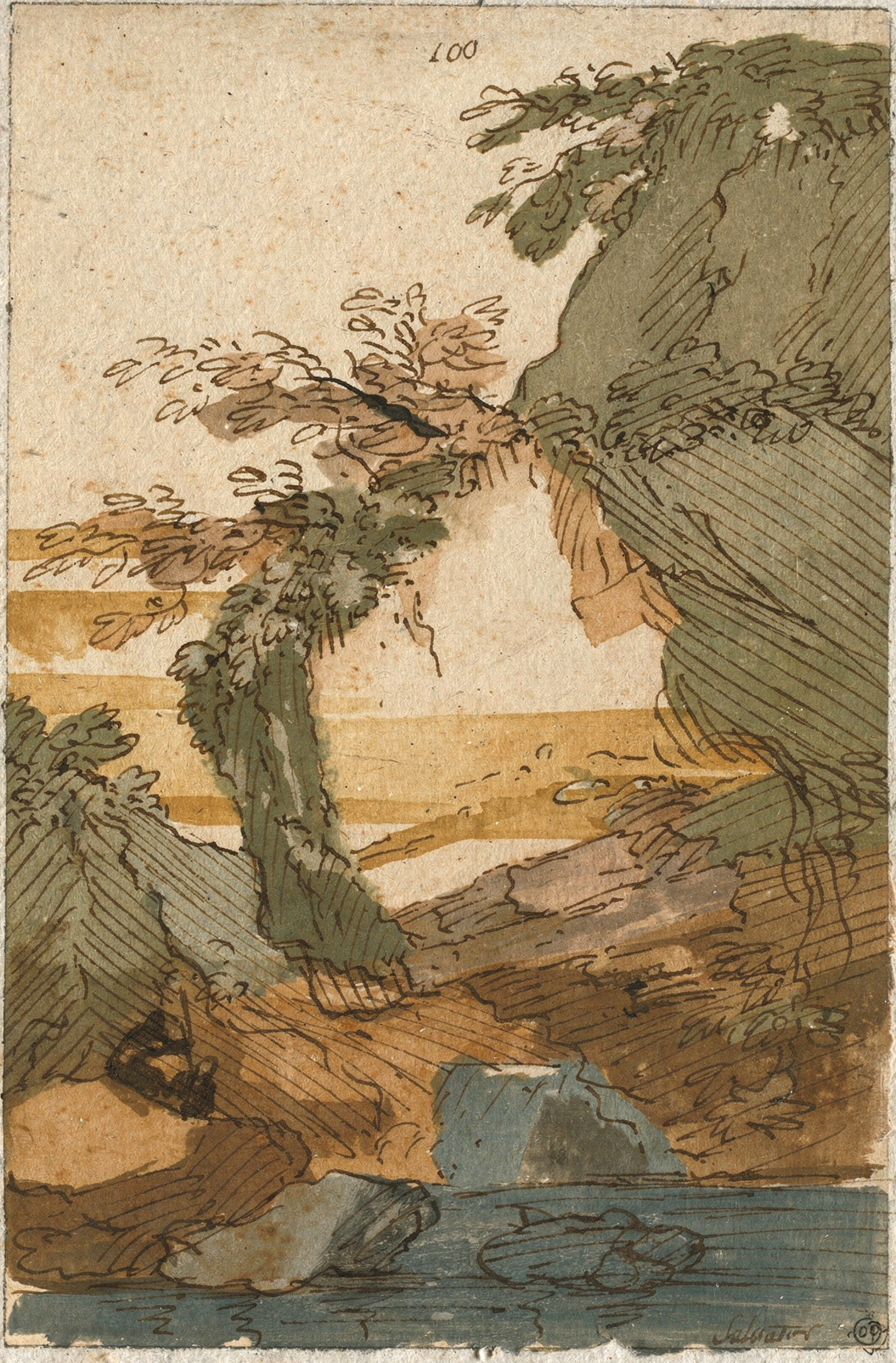 Figures by a Rocky Pool by artist: Salvator Rosa (Italian, 1615–1673) — archival fine-art print from Fable