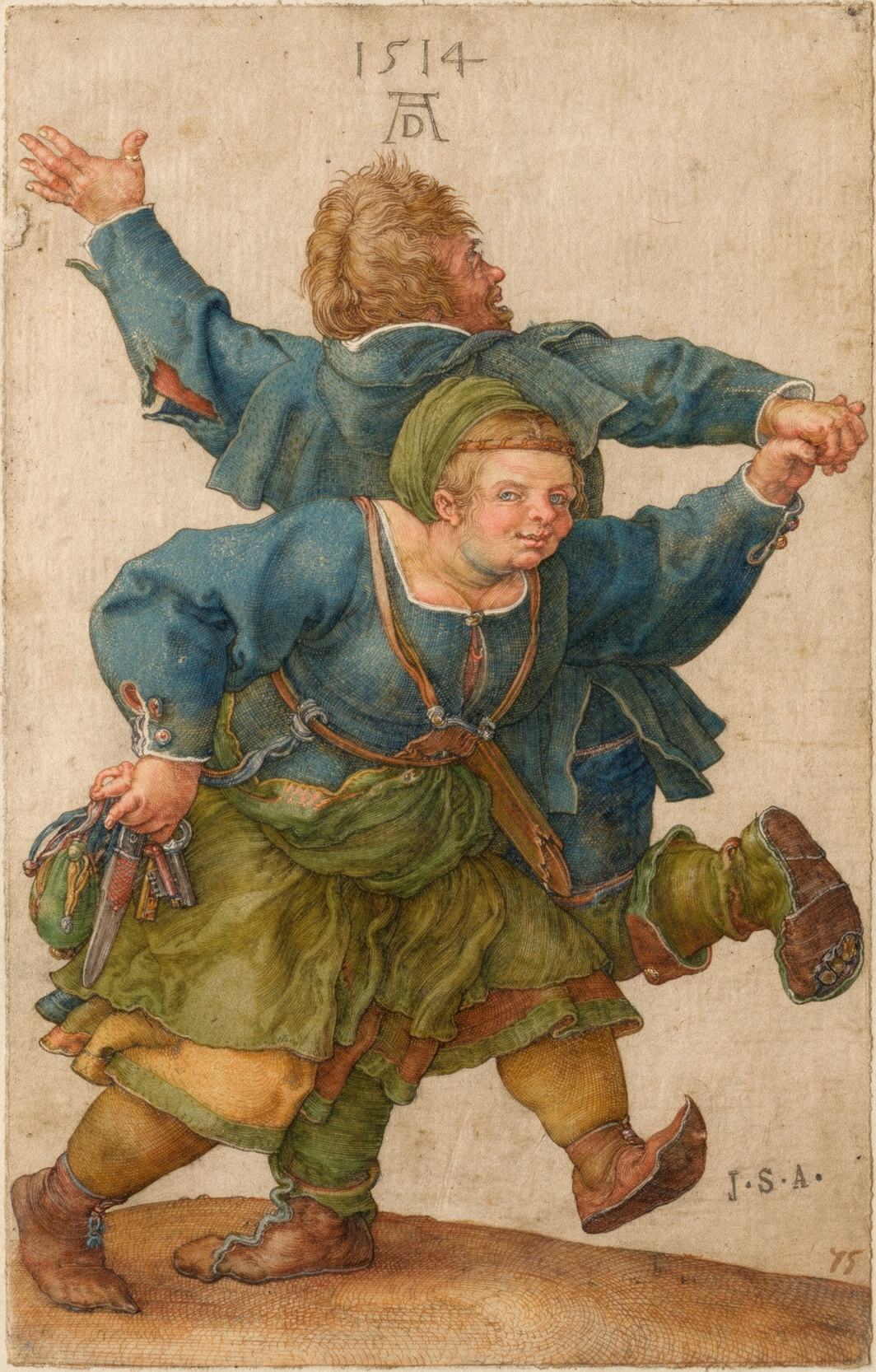 Peasant Couple Dancing by artist: Albrecht Dürer (German, 1471–1528) — archival fine-art print from Fable